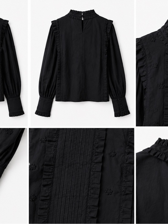 FARM Rio Tops - FARM Rio Black Ruffled Pintuck Floral Blouse